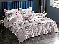 Двухцветный двуспальный набор постельного белья с  розами 180*220 из Бязи Gold от производителя Черешенка
