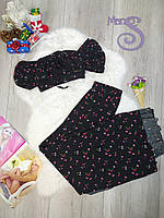 Женский летний костюм M.Fashion топ и длинная юбка чёрный с цветочным принтом Размер М