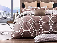Коричневый набор хлопкового постельного семейного белья с геометрическим орнаментом из Бязи Gold  Черешенка™
