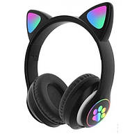 Наушники CAT Bluetooth беспроводные для детей с кошачьими ушками AKS-28-1, Черные