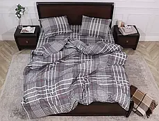 Сірий євро максі комплект постільної білизни в клітинку 200*220 з Бязі Gold бавовняний натуральний, Черешенька, фото 2
