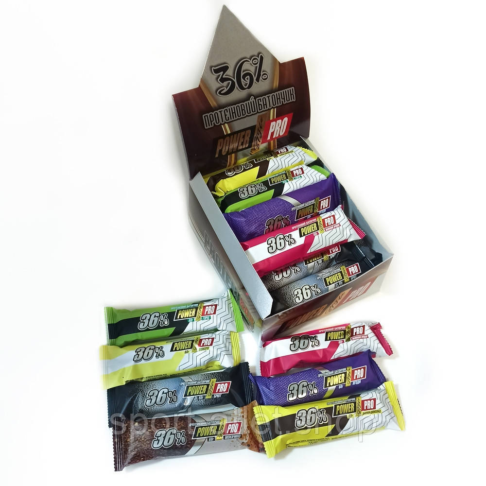 Батончик Power Pro Protein Bar 36% БЛОК, 14*60 грам MIX