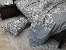 Сірий сімейний набір бавовняної постільної білизни з класичним візерунком вензеля та завитки з Бязі Gold, Черешенька, фото 6