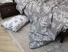 Полуторний сірий комплект постільної білизни з рослинним принтом листя папороті 150*220 з Бязі Gold бавовняний, Черешенька, фото 6