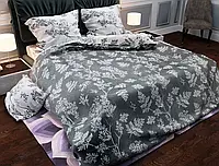 Светло-серый евро макси комплект постельного белья с растительным рисунком 200*220 из Бязи Gold Черешенка™