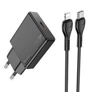 Адаптер мережевий HOCO Type-c to Lightning Delgado single port charger N37 |Type-C, 20W/3A, PD/QC| чорний