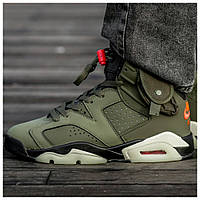 Мужские кроссовки Nike Air Jordan 6 Retro x Travis Scott Khaki хаки кожаные кроссовки найк аир джордан 6 ретро