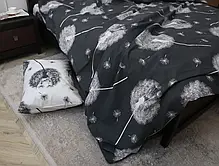 Чорно-білий євро максі комплект постільної білизни з принтом Кульбаби 200*220 з Бязі Gold комбінований двоколірний, Черешенька, фото 6