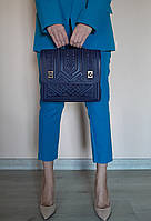 Большая кожаная сумка-портфель ручной работы "Проэкт", синий портфель, синяя сумка через плечо