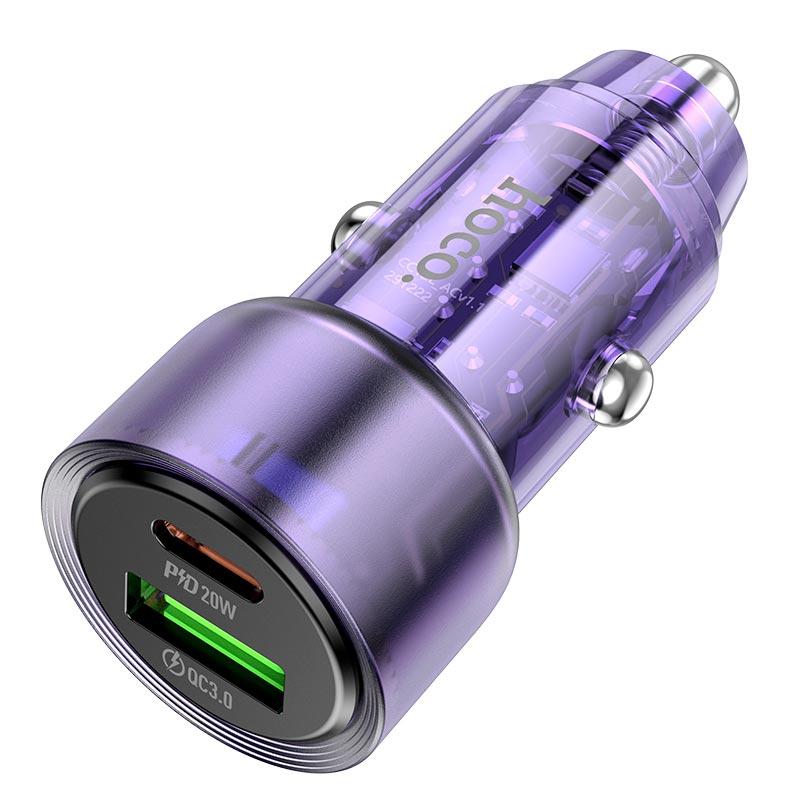 Адаптер автомобільний Hoco Spacious Car charger Z52 |1USB/1Type-C, 38W/3A, PD/QC| фіолетовий
