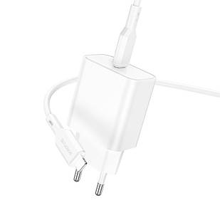 Адаптер мережевий BOROFONE Type-C to Lightning Cable Power single port charger set BA71A |1Type-C, 20W/3A, PD/QC| білий