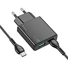 Адаптер мережевий HOCO Type-C to Type-C Delgado dual Port charger N38 |1USB/1Type-C, 20W/3A, PD/QC| чорний, фото 3