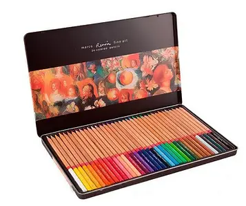 Кольорові олівці для малювання професійні Fine Art набір 36 кольорів кедр у металевому пеналі