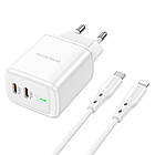 Адаптер мережевий BOROFONE Type-C to Lightning Cable Reacher dual Port charger set BN9 |2Type-C, 35W/3A, PD/QC| білий, фото 5
