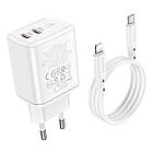Адаптер мережевий BOROFONE Type-C to Lightning Cable Reacher dual Port charger set BN9 |2Type-C, 35W/3A, PD/QC| білий, фото 6