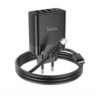 Адаптер мережевий HOCO Type-C to Type-C Cable Intelligent four-port C127A |3USB/1Type-C, 45W/3A, PD/QC| чорний