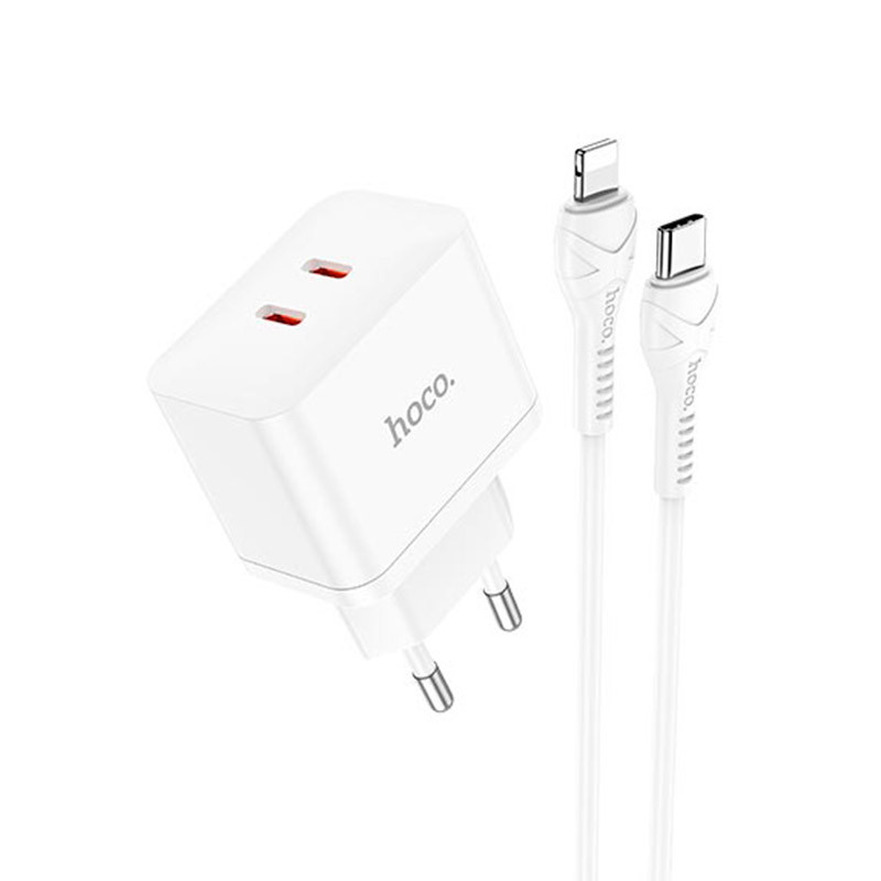 Адаптер мережевий HOCO Type-C to Lightning Cable Triumph charger set N29 |2Type-C, 35W/3A, PD/QC| білий, фото 1