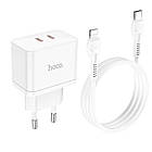 Адаптер мережевий HOCO Type-C to Lightning Cable Triumph charger set N29 |2Type-C, 35W/3A, PD/QC| білий, фото 2