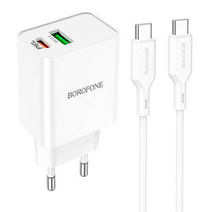 Адаптер мережевий BOROFONE Type-C to Type-C Cable Resource charger BA69A |1USB/1Type-C, 20W/3A, PD/QC| білий