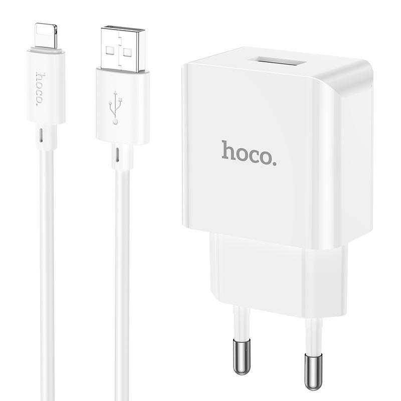 Адаптер мережевий Hoco Lightning Cable Leisure single port charger C106A |1USB, 10.5W/2.1A| білий