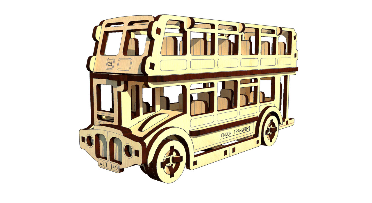 "Лондонський Автобус", дерев'яний конструктор, 121 деталь, 3D-пазл, фото 1