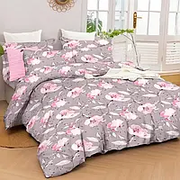 Серый набор хлопкового семейного постельного белья из Бязи Gold с рисунком розовые цветы Черешенка