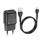 Адаптер мережевий Hoco Lightning cable single port charger set C96A |1USB, 2.1A| чорний, фото 3