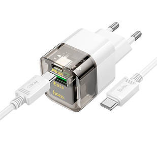 Адаптер мережевий HOCO Type-C to Type-C cable Platinum dual-port C131A |1USB/1Type-C, 30W/3A, PD/QC| чорний