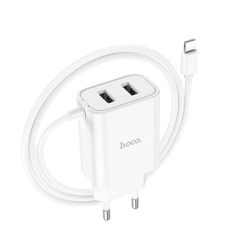 Адаптер мережевий Hoco Lightning Cable Courser dual-port charger C103A |2USB, 2.1A| білий