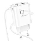 Адаптер мережевий Hoco Lightning Cable Courser dual-port charger C103A |2USB, 2.1A| білий, фото 4