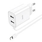 Адаптер мережевий Hoco Lightning Cable Courser dual-port charger C103A |2USB, 2.1A| білий, фото 5