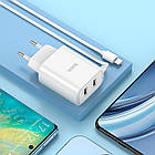 Адаптер мережевий Hoco Lightning Cable Courser dual-port charger C103A |2USB, 2.1A| білий, фото 7