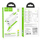 Адаптер мережевий Hoco Lightning Cable Courser dual-port charger C103A |2USB, 2.1A| білий, фото 8