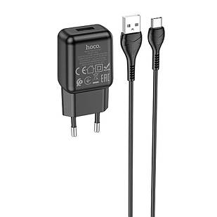 Адаптер мережевий Hoco Type-C Cable single port charger set C96A |1USB, 2.1A| чорний