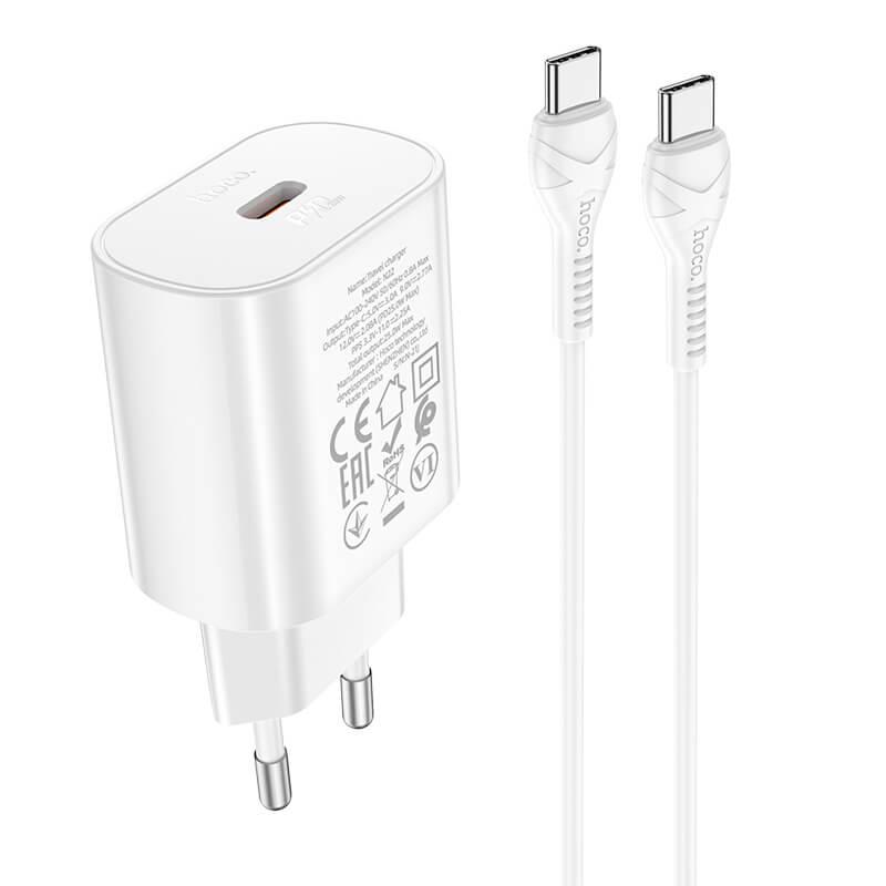 Адаптер мережевий HOCO Type-C to Type-C Cable Jetta charger set N22 |Type-C, 25W/3A, PD| білий, фото 1