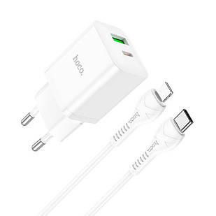 Адаптер мережевий Hoco Type-C to Lightning Cable founder charger set N28 |1USB/1Type-C, 20W/3A, PD/QC| білий