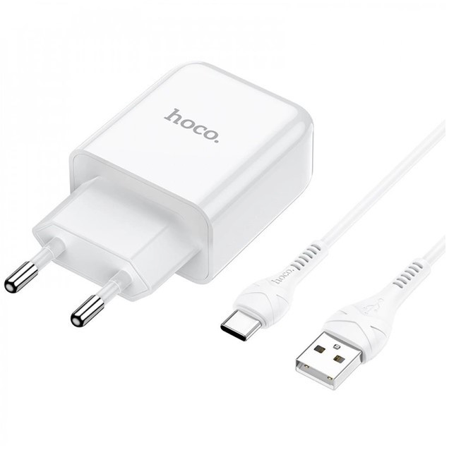 Адаптер мережевий Hoco Type-C cable Vigour N2 |1USB, 2.1A| (Safety Certified) білий