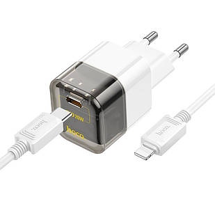 Адаптер мережевий HOCO Type-C to Lightning cable Transparent tribute single-port C125A |1Type-C, PD/QC, 20W/3A| прозорий