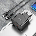Адаптер мережевий HOCO Type-C to Lightning Cable Triumph charger set N29 |2Type-C, 35W/3A, PD/QC| чорний, фото 4