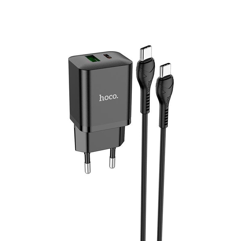 Адаптер мережевий HOCO Type-C to Type-C Cable founder charger set N28 |1USB/1Type-C, 20W/3A, PD/QC| чорний, фото 1