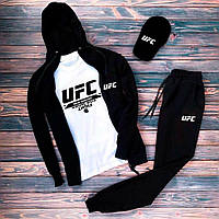 Мужской черно-белый костюм UFC 4 в 1, Зипер + штаны + футболка + кепка
