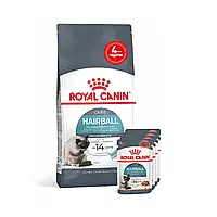 Набор корма для кошек Royal Canin hairball care 2 кг + 4 pouch влажного корма - домашняя птица