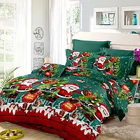 Зеленый новогодний семейный набор хлопкового постельного белья с принтом Санта Клауса из Бязи Gold Черешенка™