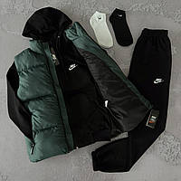 Спортивный костюм женский + Жилетка + Носки в подарок Nike черный-зеленый Набор 3в1 весна осень лето Найк