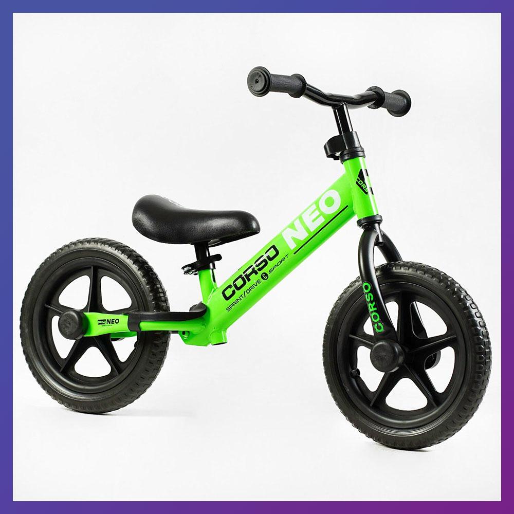 Дитячий біговел велобіг на сталевій рамі 12 дюймів CORSO NEO EN-36900 EVA колеса Зелений, фото 1