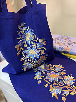 Сумка Шопер з вишивкою Весняні дзвіночки на синьому льоні,еко сумка для покупок,шопер,сумка з вишиванкою,сумка для покупок вишита