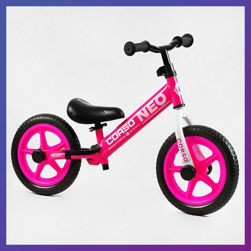 Дитячий біговел велобіг на сталевій рамі 12 дюймів CORSO NEO EN-37748 EVA колеса Рожевий, фото 1