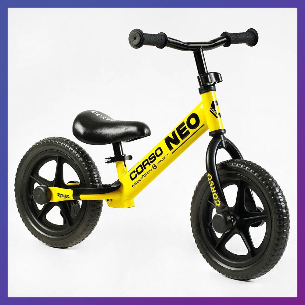 Дитячий біговел велобіг на сталевій рамі 12 дюймів CORSO NEO EN-40701 EVA колеса Жовтий, фото 1
