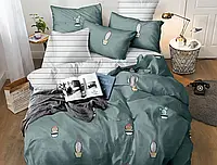 Серо-зеленый двуспальный комплект постельного белья принт Кактусы 180*220 из Бязи Gold Черешенка