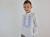 Детская рубашка с вышивкой Остин голубыми нитями, рубашка вышитая, рубашка вышиванка, рубашка с вышивкой